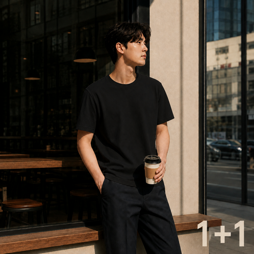 (1+1)이라인 국산 남녀공용 반팔티셔츠 특양면 베이직 무지 티셔츠