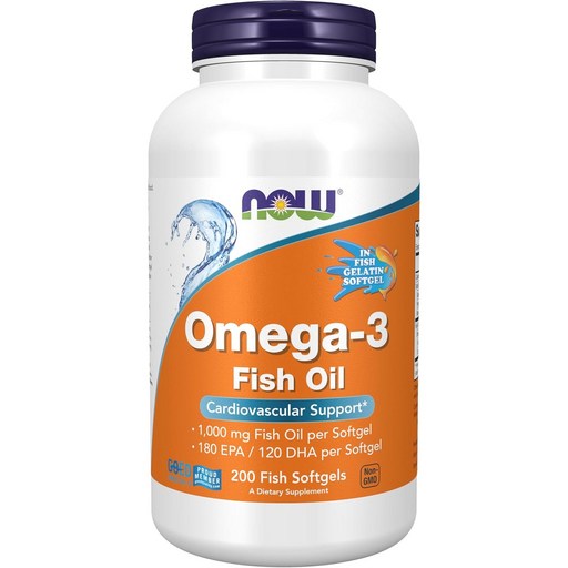 NOW Foods Omega-3魚油軟膠囊 1000mg, 200顆, 1罐