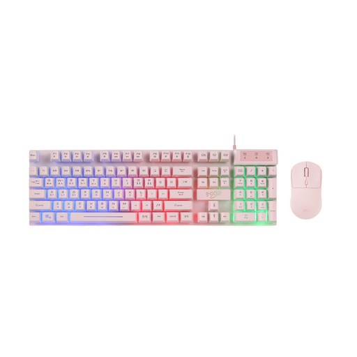 지클릭커 레인보우 LED 멤브레인 104키 유선 키보드 마우스 세트, 일반형, 핑크, GMK315