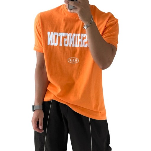 빠델 레터링 워싱턴 머슬핏 반팔 티셔츠