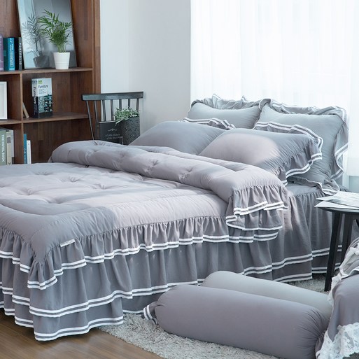 류금숙 투라인 실키케어 차렵이불 이중 프릴 침대커버세트