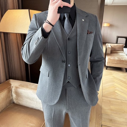 남성용 정장세트 하객룩 수트 사계절 기본 캐주얼 정장 3피스세트 코트  바지 조끼