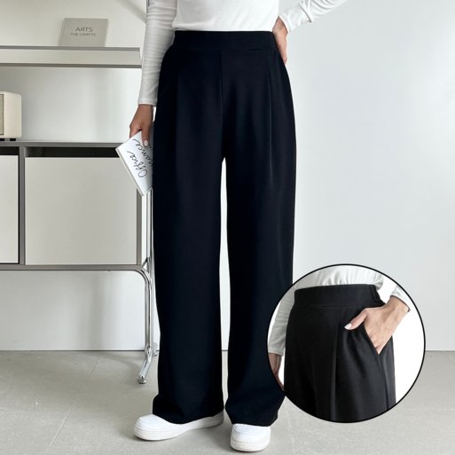 쫀쫀밴딩 핏노블 여성 밴딩 슬랙스 핀턱 와이드 팬츠