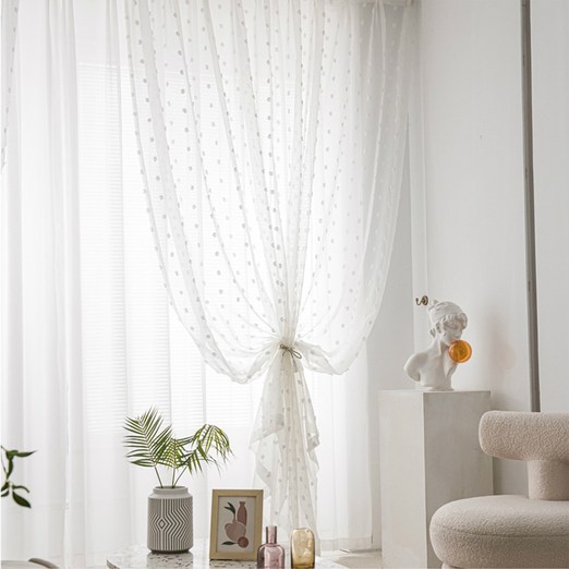 아티홈 도트무늬 폼폼 쉬폰 아알렛형 커튼