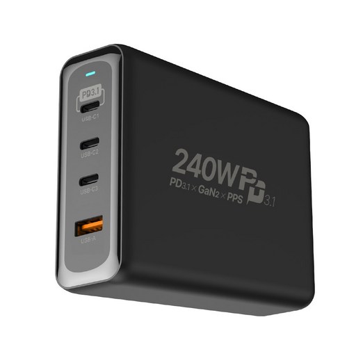 유엠투 240W GaN2 PD 접지형 4포트 고속 충전기, 1개, 블랙