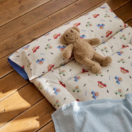 돗투돗 퓨어코튼 일체형 리버서블 낮잠패드 속통포함, 붕붕카블루