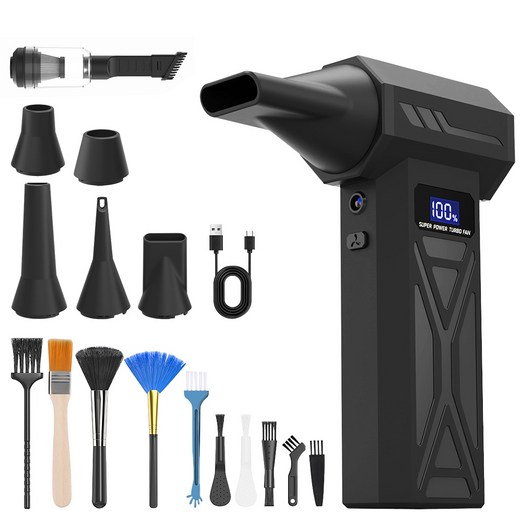 4단계 터보 제트 블로워 무선 에어건 초고속 130 000RPM LED 조명 휴대용 청소기포켓 사이즈 캠핑자동차 세차청소용, 블랙