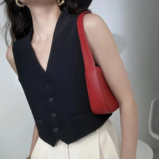 AOKADA 여성 정장 조끼 숏 베스트 베이직 무지 데일리룩 오피스룩 미니 브이넥 그롭