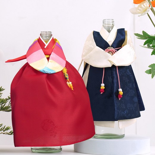 인테리어 오브제 와인커버 남녀 한복 미니어처 11, 도령군청색동빨강