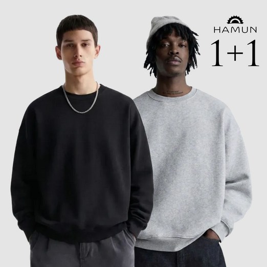 1  1 하믄 남자 오버핏 긴팔 맨투맨 티셔츠 세트
