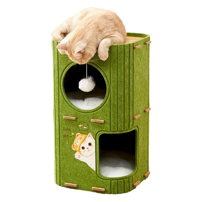 메일캣 고양이 2단 다기능 펠트 숨숨 캣타워 37 x 37 x 60 cm, 그린, 1개 메일캣 고양이 2단 다기능 펠트 숨숨 캣타워 37 x 37 x 60 cm, 그린, 1개