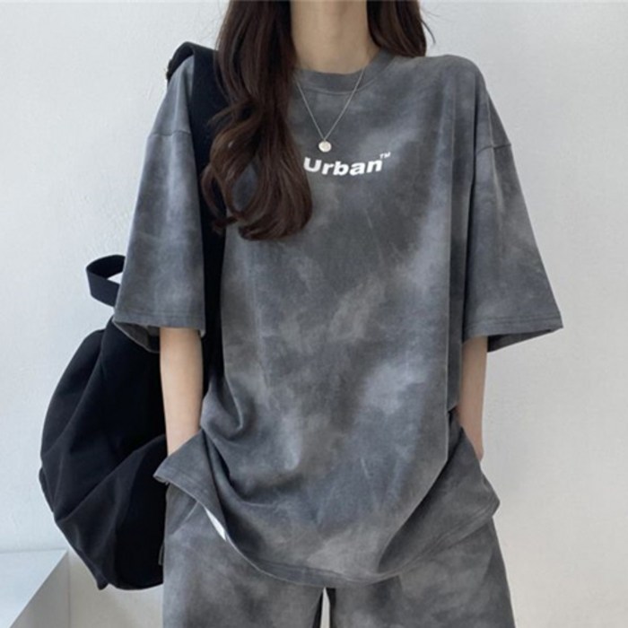 구디프 Urban 레터링 나염 타이다이 루즈핏 반팔티 반바지 세트 구디프 Urban 레터링 나염 타이다이 루즈핏 반팔티 반바지 세트