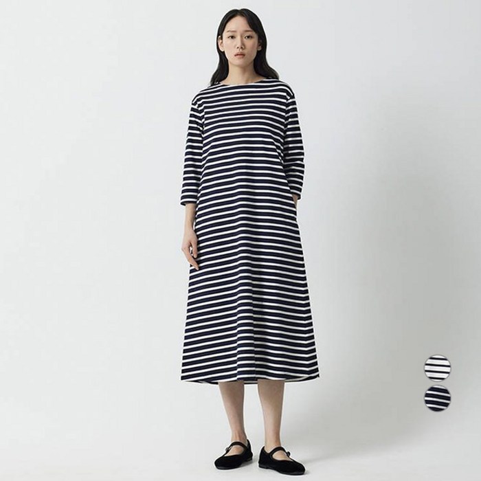 JAJU자주 여성용 면 7부 롱 원피스