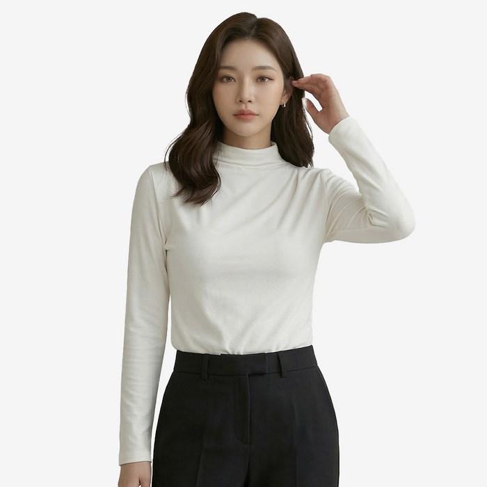 후스타일 실크블렌디드 하프넥 드레이핑 티블라우스 4종 택1