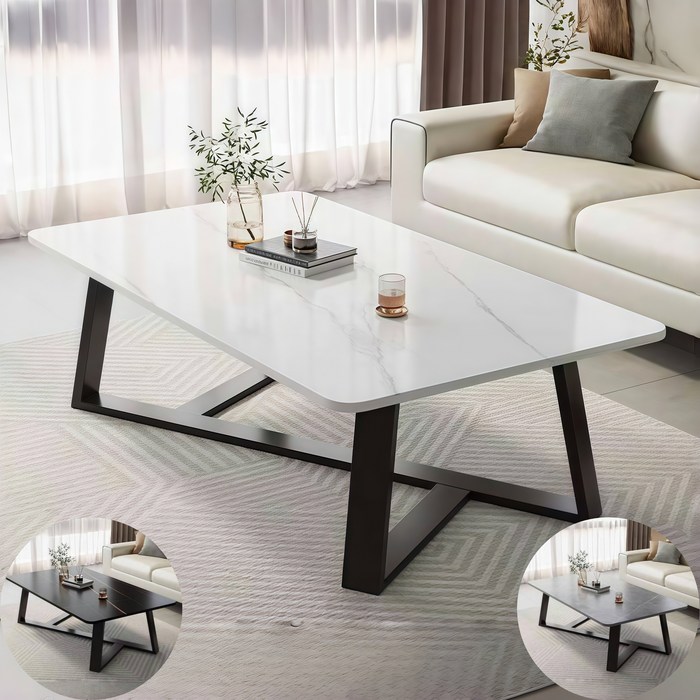 YAPOGI 유럽풍 가정용 대리석 무늬 우드 모조 세라믹 거실 테이블 수동 설치