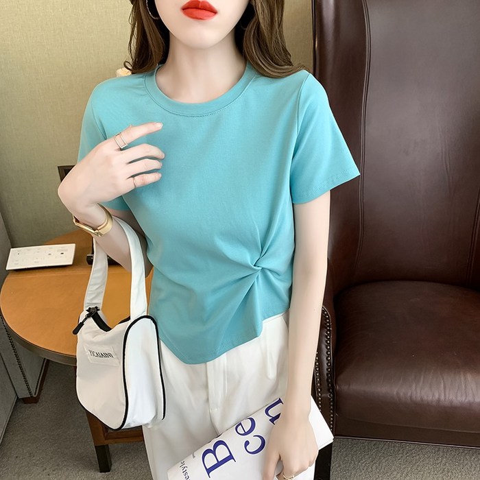 Ogfaour 반팔 티셔츠 여 여름 슬림 쇼트 꼬임 티셔츠 O30516