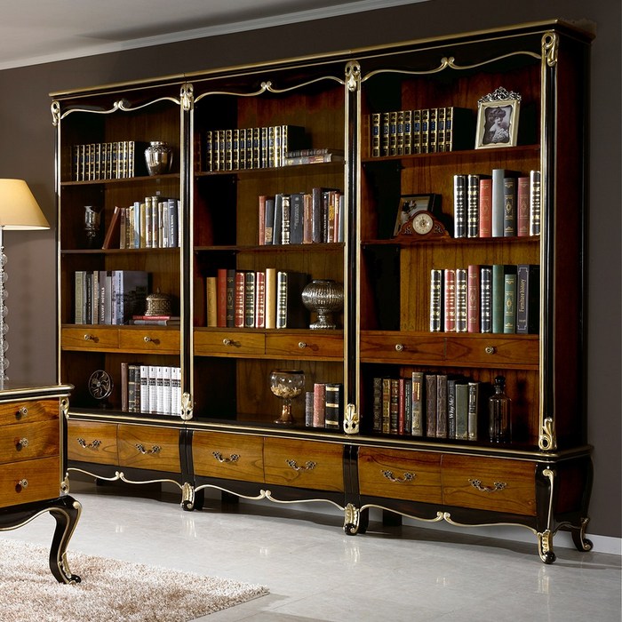 유캐슬 벤티 엔틱 원목 서재 수납형 책장세트 3pcs, 4단