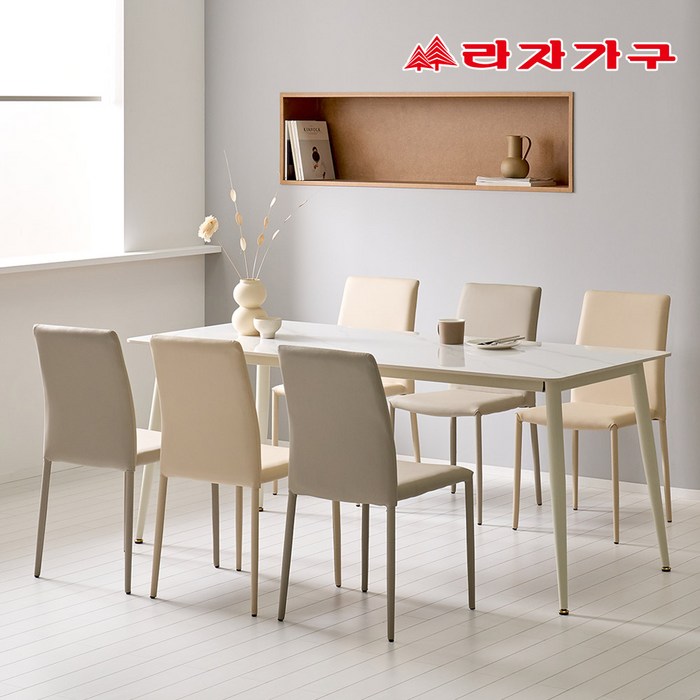 라자가구 파비오 12T 포세린 세라믹 6인용 식탁 의자6개 세트, 화이트상판/그레이프레임