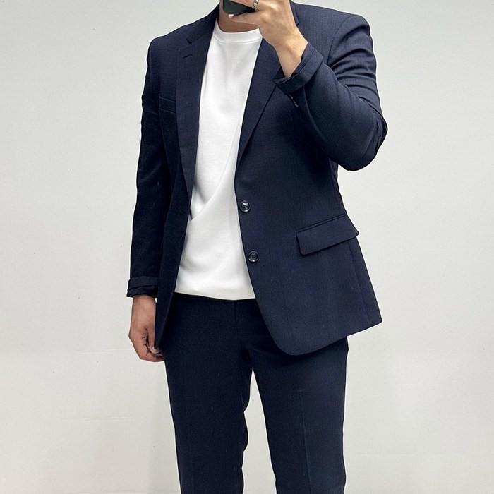 바쏘옴므 25SS 쿨맥스 다크네이비 슬림핏 여름 스판 셋업수트 정장 WSZ2JK84PK84