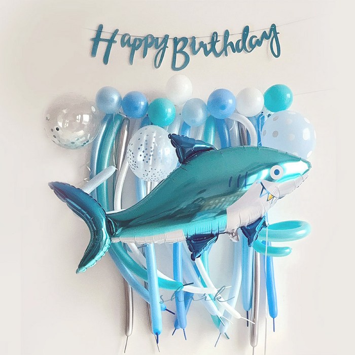 이든샬럿 바다 상어 생일 파티 풍선 가랜드, 1세트