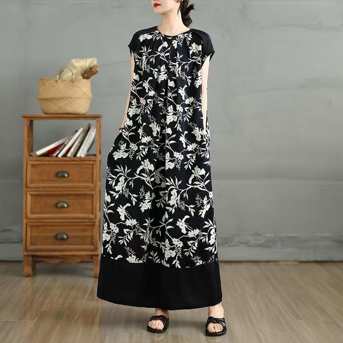 빅사이즈5XL150kg까지 여성 반팔 여름 롱 원피스 루즈핏 휴양지 외출용 v13
