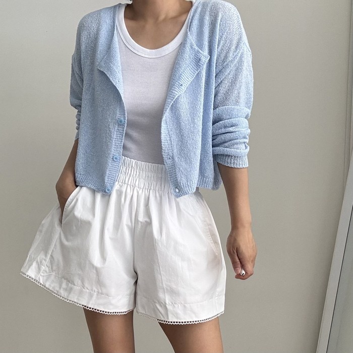 에이치스 허벅지반쪽 허리잘롯핏 쁘띠 펀칭 레이스밑단 플레어 A라인 치마느낌 와이드밴딩 숏 반바지