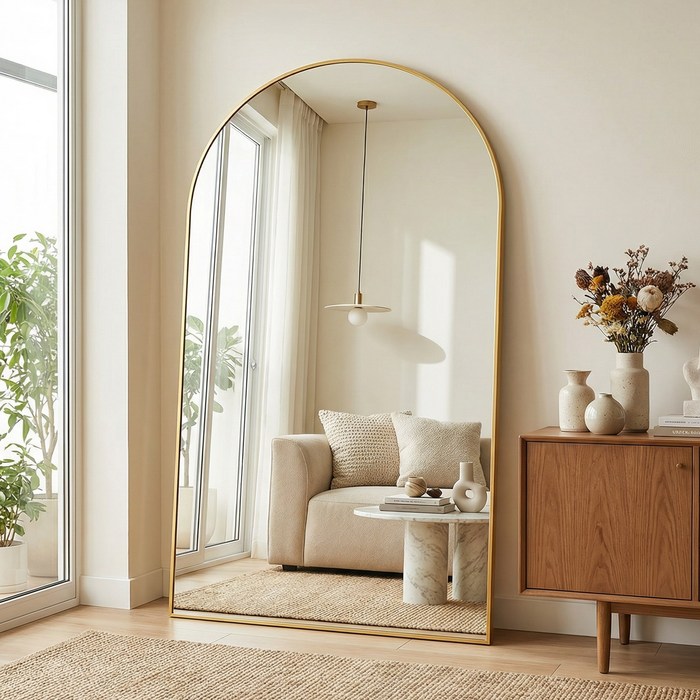 국내발송 당일출고 안토크 초대형 아치형 전신거울 거치 스탠드 지지대 이동식 원룸 미용실용 전신경 1800x1100, 골드