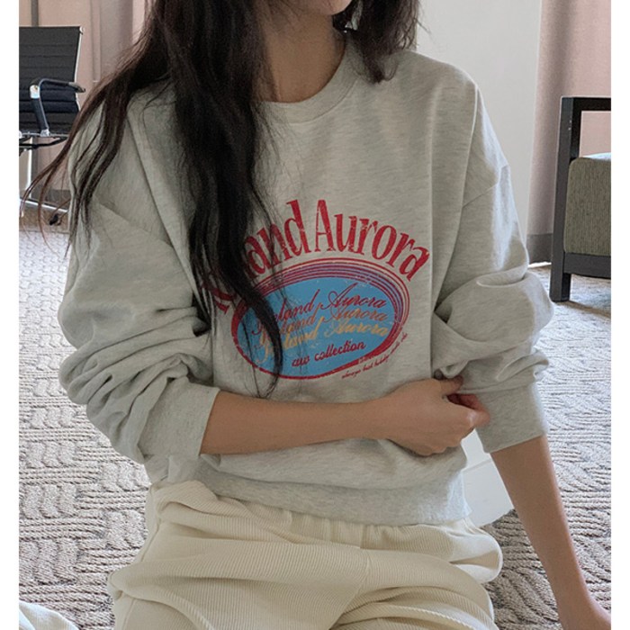 마이쏭 여성 오버핏 봄맨투맨 긴팔티 AURORA레터링크롭맨투맨