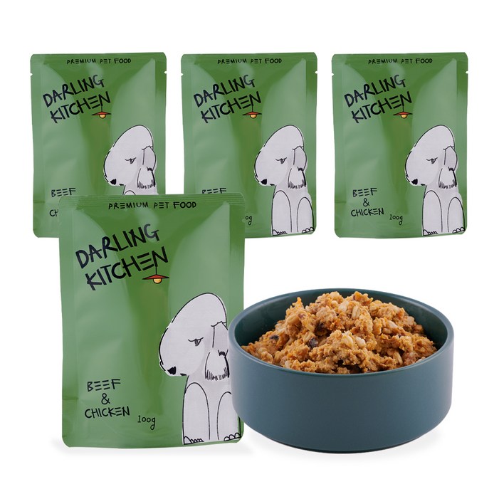 달링키친 생후2개월이상 강아지 자연화식 사료 4p, 소 닭, 100g, 1세트 달링키친 생후2개월이상 강아지 자연화식 사료 4p, 소 닭, 100g, 1세트