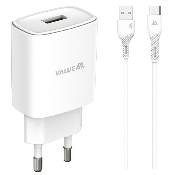 밸류엠 USB QC3.0 18W 고속 충전기+ C타입 15W 케이블 세트