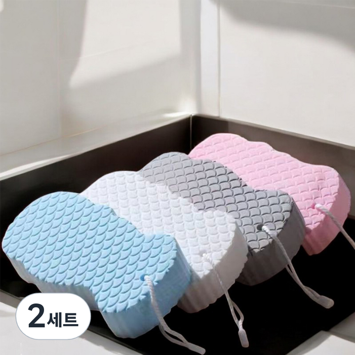 앞날창창 스펀지 때밀이 4종 세트, 화이트  블루  그레이  핑크, 2세트