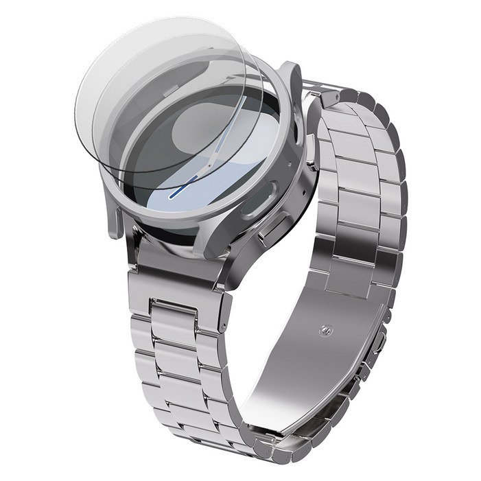 칸탐 갤럭시워치 클래식 메탈스트랩 케이스 강화유리 2p 세트, 실버, 1세트