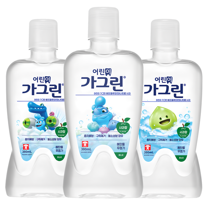 가그린 어린이용 구강세정제 사과향, 380ml, 3개