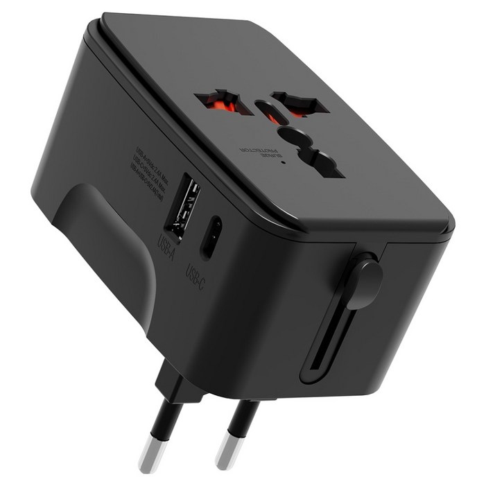 누아트 해외 여행용 멀티 어댑터 2포트 C타입 + USB 포트 블랙