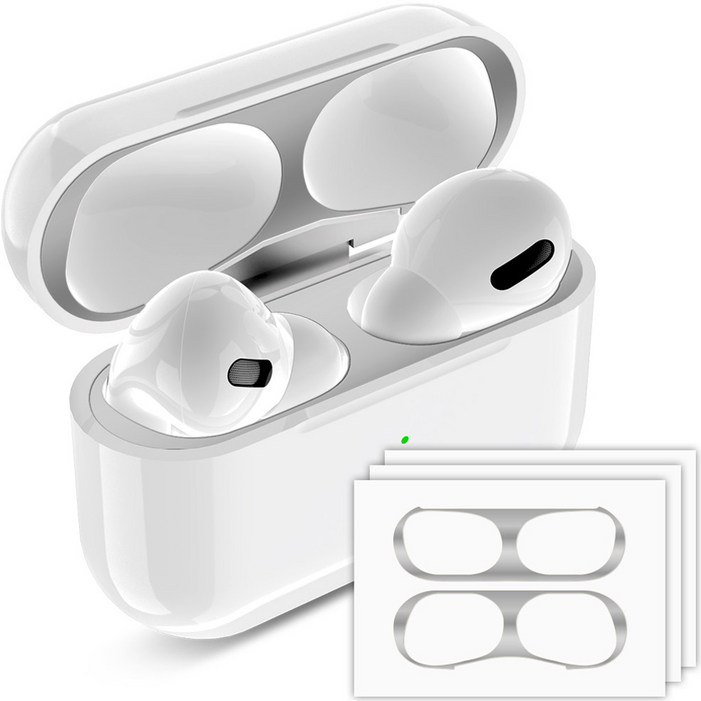 구스페리 에어팟 철가루방지 스티커 4개입, 에어팟프로2프로, 실버, 1세트