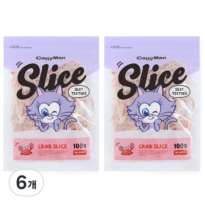 캐티맨 반려동물 슬라이스 간식, 게살맛, 100g, 6개