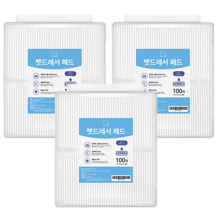 펫드레서 강아지 흡수력 좋은 배변패드 15g, 100개입, 3개