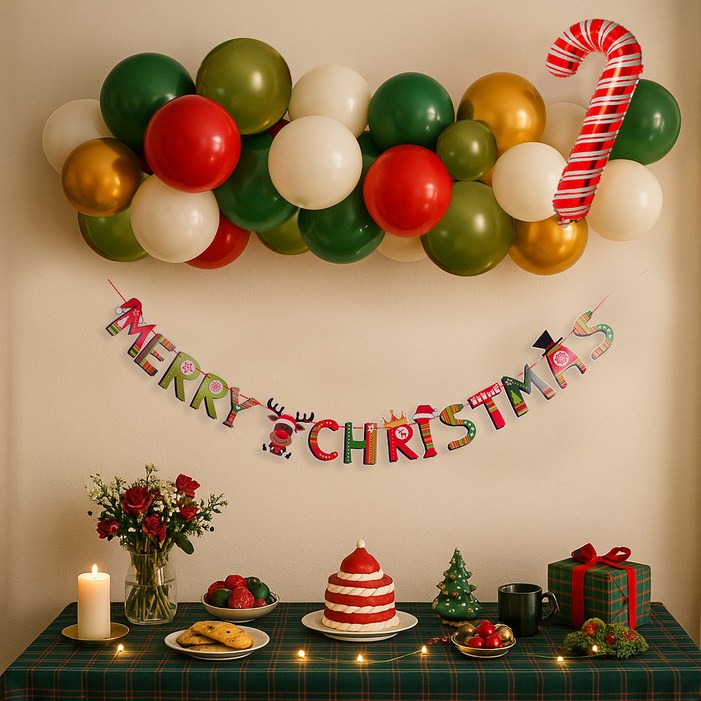 파티쇼 크리스마스 풍선 파티 장식 가랜드 올리브세트