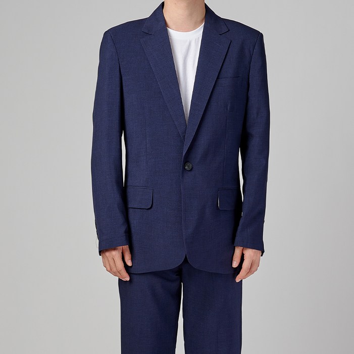 카포넬 남성용 린넨 데일리 플랩포켓 원버튼 자켓  바지 정장 세트 CU3001