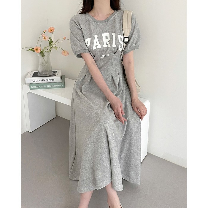 소솜 PARIS 1993 레터링 플레어 원피스