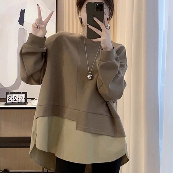 투니스 여성 루즈핏 투피스 디자인 라운드넥 긴소매 맨투맨 티셔츠