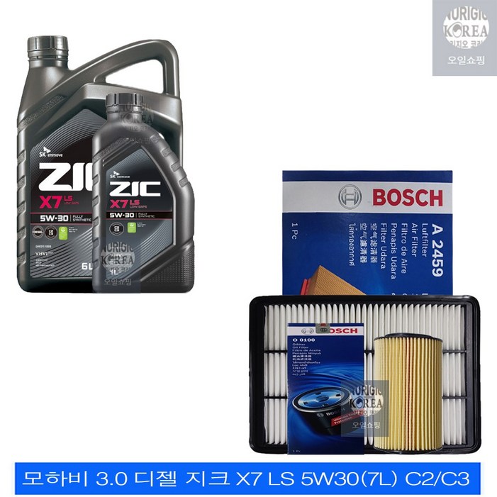 모하비 3.0 디젤 지크 X7 LS 5W307L C2C3 엔진오일필터 세트 01002459