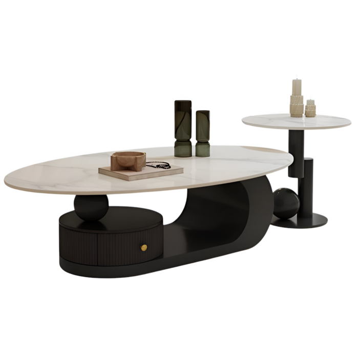 데일리유즈 거실 테이블 소파 사이드 탁자 세트 좌식 쇼파 티테이블 세라믹 좌탁, 마블화이트블랙