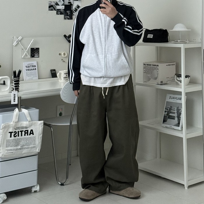 르위 코튼 와이드팬츠 벌룬 핀턱 빅사이즈 바지