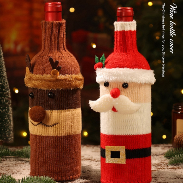 크리스마스 니트 와인병 커버 2세트