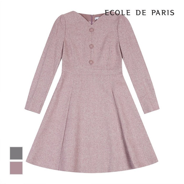 에꼴드파리 V넥 버튼포인트 A라인 원피스 CB1ZWOA009Z