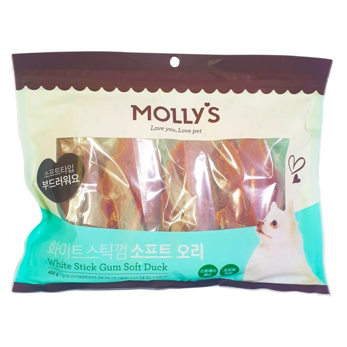 [유통기한특가] 몰리스 반려견 화이트 스틱껌 소프트오리 400g 애견 개껌