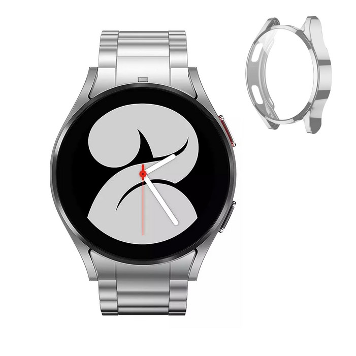 아이메이드잇 갤럭시워치 스탠다드 메탈 스트랩  유광 케이스 세트, 실버, 1개