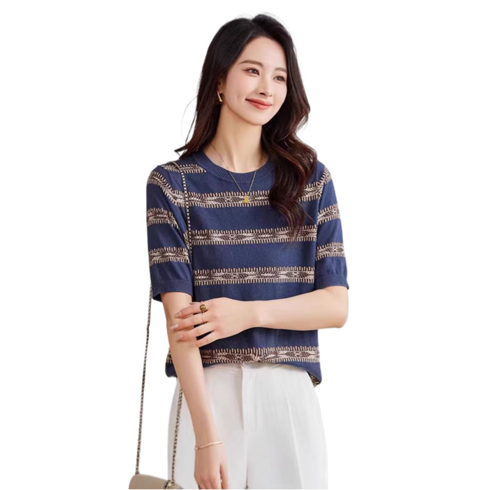 여성 라운드넥반팔 니트 티셔츠