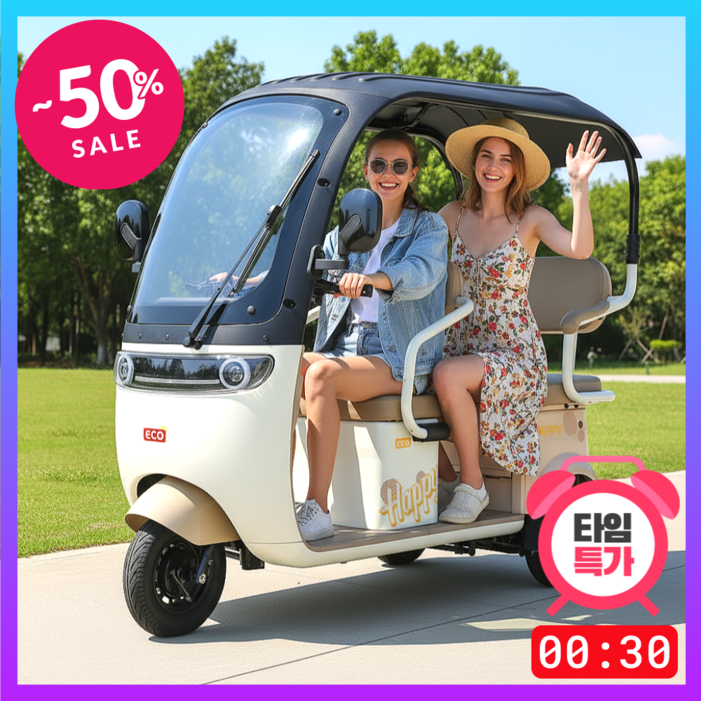 캐노피 지붕 전동 스쿠터 2인용 세발 오토바이 삼륜차 사륜 어르신 전기 자동차 전동차